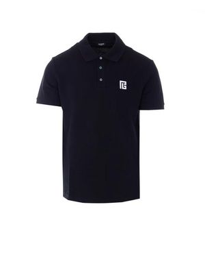 Balmain Polo Con Logo Pb Ricamato - Blu