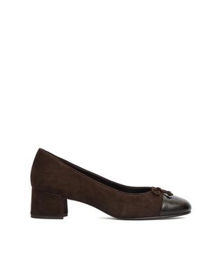 Tory Burch Pump Camoscio Marrone E Cocco Tacco 55 Mm