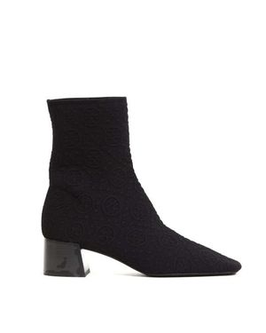 Tory Burch Stivaletto Tessuto Stretch Logato Nero Tacco 50 Mm