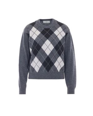 DUNST Maglia Grigia Con Motivo Argyle - Blu