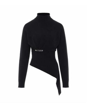 Lanvin Maglione Nero Drappeggiato A Collo Alto