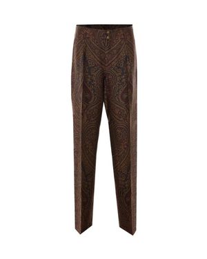 Etro Pantaloni Marroni Jacquard Paisley - Marrone