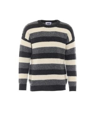 Alpha Studio Maglione Grigio E Bianco A Righe - Nero