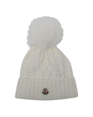 Moncler Cappello A Cuffia Bianco Con Pompon - Grigio