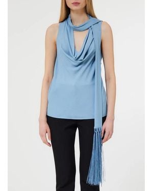 Liu Jo Top Azzurro Chiaro Con Sciarpa A Frange - Blu