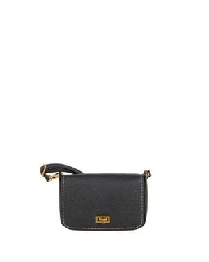 VISONA Borsa A Tracolla Nera Con Pattina Frontale - Bianco
