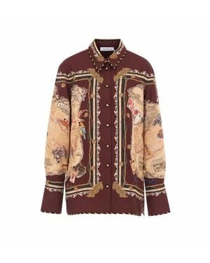 Zimmermann Camicia Di Seta Marrone Valiant
