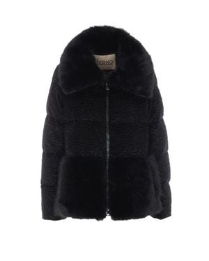 Herno Giacca Nera Effetto Astrakan - Blu