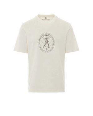 Brunello Cucinelli T-Shirt Bianca Con Stampa Circolare - Bianco