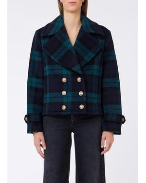 Liu Jo Cappotto Doppiopetto Tartan Blu