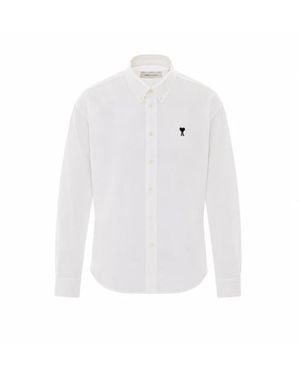 Ami Paris Camicia Bianca Con Logo Ricamato - Bianco