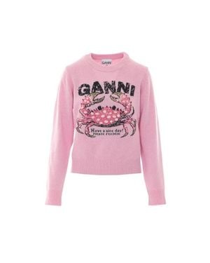 Ganni Maglione Rosa Con Grafica Granchio