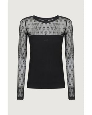 Pinko T-Shirt Nera A Manica Lunga Aderente Con Maniche - Nero