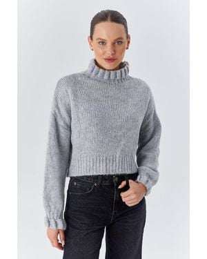 MixRay Dicker Rollkragen Strukturierter Crop-Pullover - Grau
