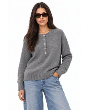 MixRay Damen Rundhalsknopf-Pullover - Grau