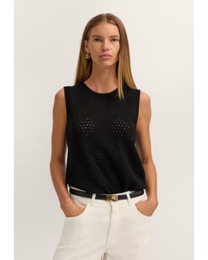Bugatti Damen Strick-Top Aus Baumwoll-Polyacryl-Mix Mit Rundhalsausschnitt - Schwarz