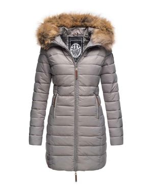 Marikoo Damenjacke Rose Mit Steppdesign & Abnehmbarem Kunstfellkragen - Grau