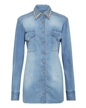 Philipp Plein Crystal Collar Denim Shirt Ls - Blau