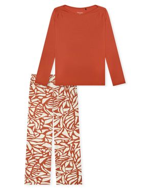 Schiesser Damen Pyjama Selected Premiumschlafanzug, Pyjama Set, Nachtwäsche - Orange
