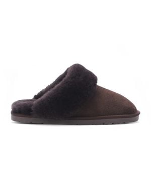 Infinity Leather Damen-Winterpantoffeln Aus Echtem Schaffell, Braunes Wildleder – Luna - Schwarz