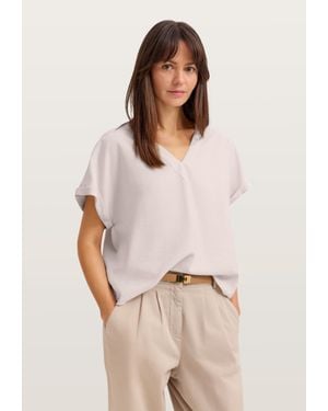 Bugatti Damen Bluse Kurzarm Mit V-Ausschnitt Aus Leichter Modalware - Natur