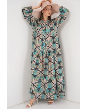 Bigdart Gemustertes V-Ausschnitt Maxikleid - Blau
