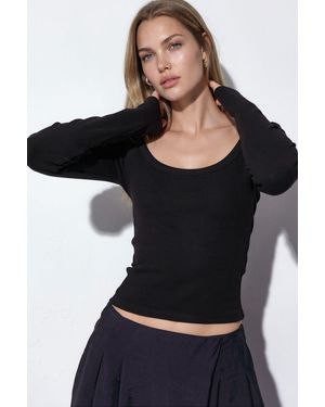 Busem Frauen Ripp-Longsleeve-Crop-Top - Schwarz