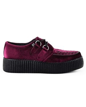 T.U.K. Tuk Viva High Creeper Burgunderrote Samt-Plateau-Schnürschuhe Im Gothic-Stil