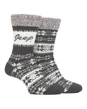Jeep 2Er-Set Thermosocken Für Damen Mit Fair Isle Muster, Gefüttert - Grau