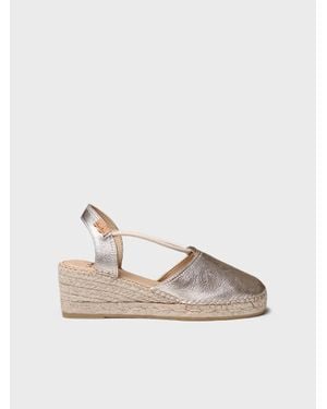 Toni Pons Leather Wedge Espadrille With Elastic Bands - Natural