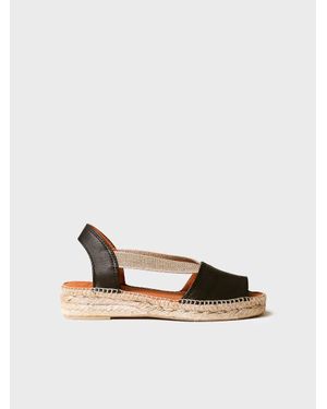 Toni Pons Flat Leather Sandal With Elastics - Black