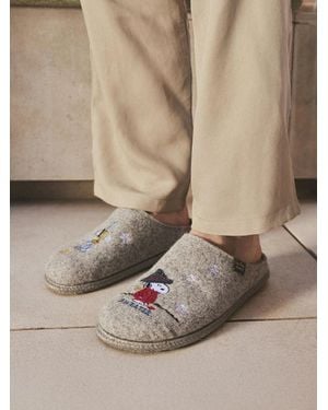 Toni Pons Felt Slipper With Snoopy Embroidery - Natural