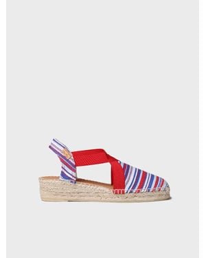 Toni Pons Vegan Striped Cotton Wedge Espadrille For - Red