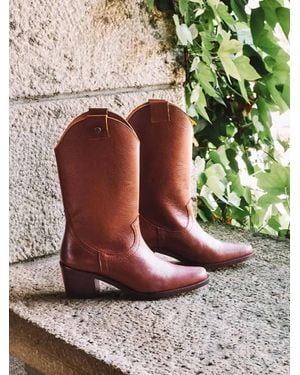 Toni Pons Leather Cowboy Ankle Boots With Heel - Natural