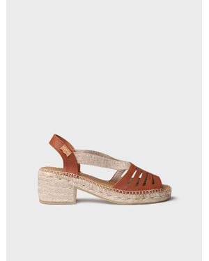 Toni Pons Leather Espadrille With Wide Heel And Elastic - Brown