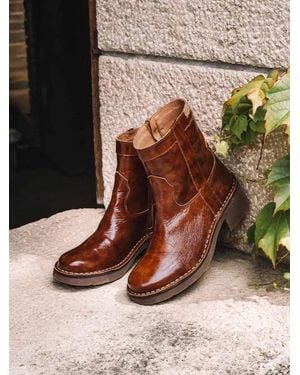 Toni Pons Patent Ankle Boots With Side Zip - Brown