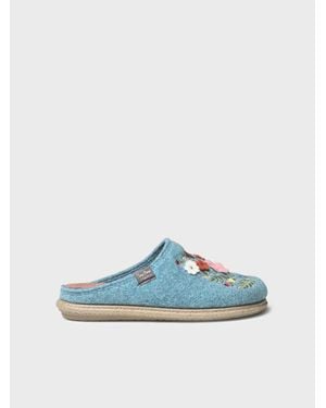 Toni Pons Felt Slippers With Flowers For - Blue
