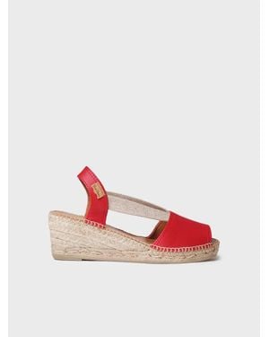 Toni Pons Mid-Wedge Open-Back Leather Espadrille - Red