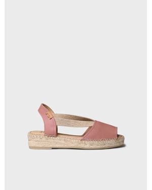 Toni Pons Leather Wedge Espadrille With Elastic Straps For A Wider Fit - Pink