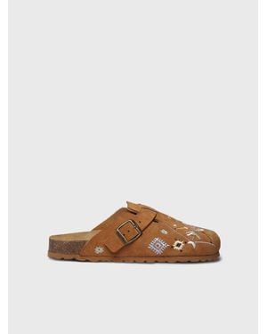 Toni Pons Suede Clog With Embroidery - Brown
