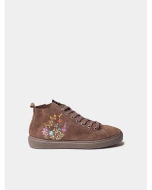 Toni Pons Suede Boot With Floral Embroidery - Brown