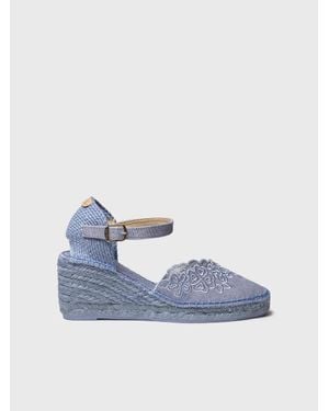 Toni Pons Embroidered Wedge Espadrille - Blue