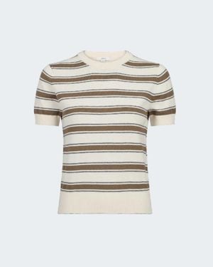 Vince Striped Cashmere Blend Tee - White