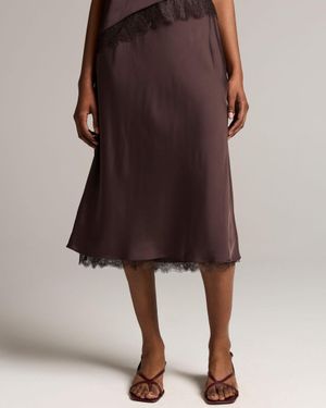 Vince Lace Pull On Satin Slip Skirt - Brown