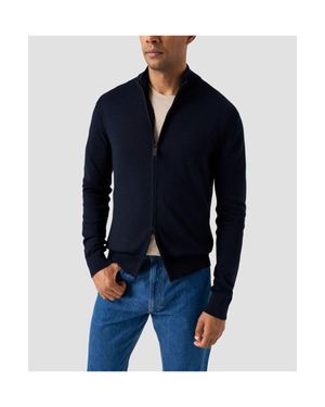Eton Cotton Full Zip Knit Cardigan - Blue
