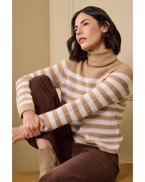 Allude Stripe Roll Neck Jumper - Brown