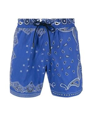 Etro Paisley Print Logo Swim Shorts - Blue