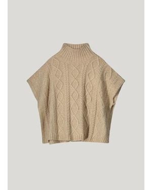 Summum Sleeveless Wool Mix Cable Jumper With Turtleneck - Natural