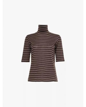 Max Mara Vadius Striped Roll Neck Top Col: 007 Hazelnut - Brown