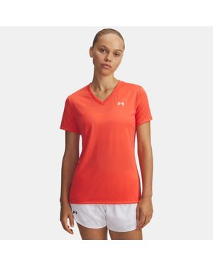 Under Armour Tech Kurzarm-Oberteil Mit V-Ausschnitt Für Damen Venom Weiß - Rot